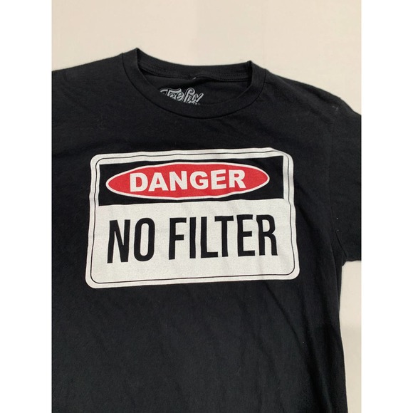 TeeLuv Danger No Filter Funny Short Sleeve T Shirt Men's Black Size Small - Picture 3 of 7